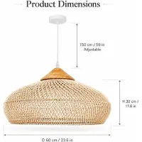 StarTech.com Rattan-Hängeleuchte - Pendelleuchte - 60 x 30 cm - Handgeflochten - Japanischer Stil - E27-Fassung - Ohne Leuchtmittel - Beige
