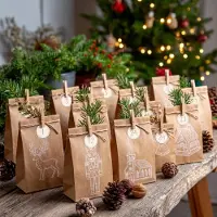 Merkloos Adventskalender zum Selbstgestalten – Kraftpapier – 24 Säckchen – 18 x 9 x 5,5 cm – Juteband