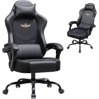 GTPLAYER Gaming Stuhl, Ergonomischer Gamer Sessel, Bürostuhl Höhenverstellbar mit Kopf- und Lendenkissen,Drehstuhl aus Kunstleder schwarz