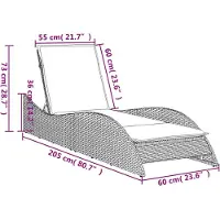 vidaXL Sonnenliege mit Auflage Hellgrau 60x205x73 cm Poly Rattan