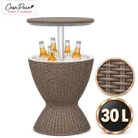 Floordirekt Getränkekühler Tisch Capri Braun 30 L, höhenverstellbarer Gartentisch mit Kühlfach in Rattan-Optik, Beistelltisch und Bartisch