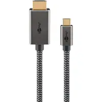 Goobay USB-C-auf-HDMI-Kabel, 1 m, schwarz;silber, 15 W, 3 A, 4K @ 60 Hz, 18 Gbit/s, USB 3.1, Textilmantel