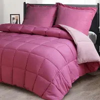 Merkloos Bettwäsche-Set, 240x220 cm, mit 2 Kopfkissenbezügen 65x65 cm, rosa, reversibel mit gesteppter Ziernäht