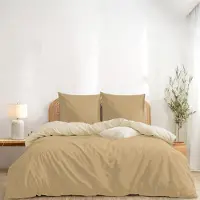 Merkloos Bettbezug für Daunendecke, beidseitig, 200x200 cm, inklusive 2 Kopfkissenbezügen 65x65 cm, beige, aus Mikrofaser