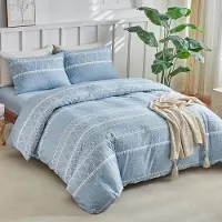 Merkloos Bettwäsche-Set, 4-teilig, bestehend aus: Spannbettlaken 160x200 cm, Deckenbezug 260x240 cm und 2 Kopfbezüge 65x65 cm, in blauem Boho-Muster