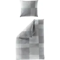 Merkloos Komplettset für Bettbezug aus Mako-Satin, 155 x 220 cm, mit Kissenbezug 80 x 80 cm, silberfarben, Karomuster