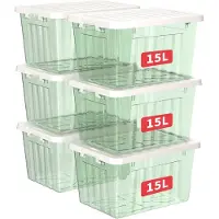Merkloos Set aus 6 stapelbaren Aufbewahrungsboxen mit Deckel, jeweils 15 Liter Fassungsvermögen, transparent grün