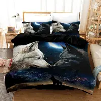 Merkloos Bettbezug 220 x 240 cm mit Wolfsmotiv, 3D-Druck und unsichtbarem Reißverschluss
