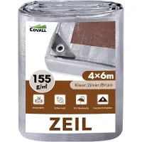 Merkloos Abdeckplane, 4 x 6 Meter, 155 g/m², wasserdicht und UV-beständig, silber/braun