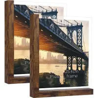 Merkloos Fotogestelle in L-Form aus Holz und Glas, braun, Set mit 2 Stück, für horizontale oder vertikale Aufstellung