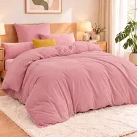 Merkloos Rosa Flanell-Bettbezug, 200 x 200 cm, mit zwei Kissenbezügen (80 x 80 cm) und Reißverschluss