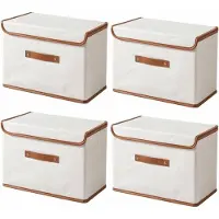 Merkloos Aufbewahrungsbox aus Oxford-Stoff mit Deckel, beige, 44 x 30 x 29 cm, Set mit 4 Stück