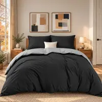 Merkloos Bettbezug-Set, 240x220 cm, mit 2 Kopfkissenbezügen, 80x80 cm, schwarz/dunkelgrau, Mikrofaser