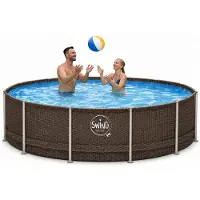 Merkloos Pool mit einem Durchmesser von ca. 366 cm - 91 cm tief - Rahmenpool mit einem Fassungsvermögen von 8.300 Litern - Ausführung: Grau, Rattan-Optik
