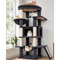 Merkloos Katzenbaum Kratzbaum Kletterbaum - Mit großer Plattform - Sisal-Kratzstämme - 48 x 48 cm - Mit Katzenhöhle und Hängematte