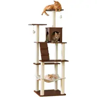 Merkloos Kratzbaum für Katzen - 178 cm - Nussbaumholz - 7 Kratzflächen - Mit Hängematte