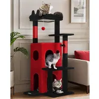 Merkloos Kratzbaum für Katzen – 127 cm – Gotisches Design in Schwarz und Rot – Stabil mit Kippschutzfunktion