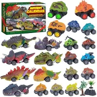 Merkloos Adventskalender mit Dinosauriern und Autos, 2025 - 24 Tage - Autos mit Rückwärtsgang - Für Jungen im Alter von 3-8 Jahren