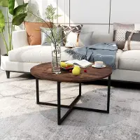 Merkloos Runder Couchtisch / Beistelltisch - Stahlrahmen, MDF-Platte - Braun und Schwarz - Für Büro und Wohnzimmer