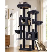 Merkloos Kratzbaum – Katzenbaum, 182 cm hoch – Sisal – 2 Plattformen – Dunkelgrau