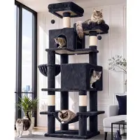 Merkloos Katzenkratzbaum – XXL, 195 cm – Mit Katzenhaus und Hängematte – Dunkelgrau