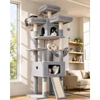 Merkloos Katzenbaum Kratzbaum XXL - 192 cm - Stabil für große Katzen - Mit Katzenhäusern und einem Plüschkorb