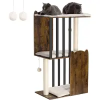 Merkloos Katzenbaum mit Kratzbaum – 111 cm – Vintage-Braun – Mit 3 Plattformen und 2 Sisal-Kratzbäumen