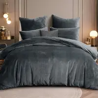 Merkloos Graues Bettwäsche-Set aus Flanell-Fleece, 200 x 200 cm, bestehend aus einem Bettbezug und zwei Kopfkissenbezügen