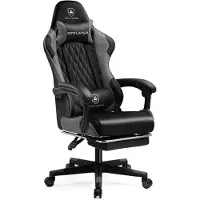Merkloos Ergonomischer Gaming-Stuhl in Grau mit Lendenwirbelstütze, verstellbarer Kopfstütze und ausziehbarer Fußstütze