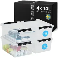 Merkloos Aufbewahrungsbox mit Deckel - 14 Liter - 40 x 30 x 18 cm - Transparent - Set aus 4 Stück