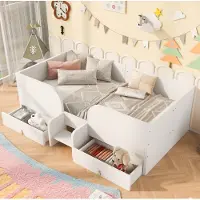 STILVORA Holzbett 90x200 cm mit 2 großen Schubladen, Kinderbett mit Sicherheitsleiter, Einzelbett in Weiß