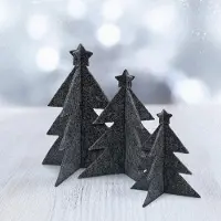 Merkloos Weihnachtsbaum-Dekoration aus Filz – Set mit 3 Stück – 21, 18 und 15 cm – Dunkelgrau – Für Tisch und Regal