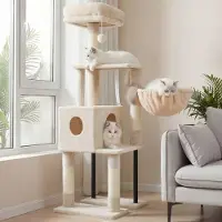 Merkloos Katzenbaum – 125 cm – Mit Hängematte und Kratzstange – Beige