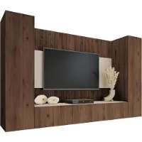 Mirjan 24 Wohnwand Deromi V, Wohnzimmer Möbel Set, Griffloses Öffnungssystem push to open, 4er-Set (Farbe: Nuss Okapi / Nuss Okapi + Travertin)