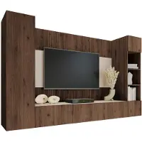 Mirjan 24 Wohnwand Deromi IV, Wohnzimmer Möbel Set, Griffloses Öffnungssystem push to open, 4er-Set (Farbe: Nuss Okapi / Nuss Okapi + Travertin)