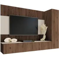 Mirjan 24 Wohnwand Deromi VI, Wohnzimmer Möbel Set, Griffloses Öffnungssystem push to open, 3er-Set (Farbe: Nuss Okapi / Nuss Okapi + Travertin)