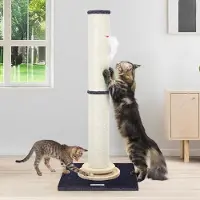 Merkloos Kratzbaum XXL aus Sisal – 90 cm hoch, 50 cm breit, höhenverstellbar – Stabil – Mit Trackball-Spielzeug – Für große Katzen – Dunkelgrau