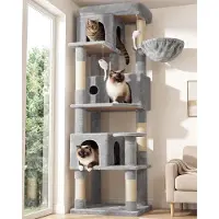 Merkloos Katzenbaum mit Eckensäule und Kratzpfosten - 168 cm - Stabil - Mit 3 Häuschen und einer Hängematte - Geeignet für 3-4 große Katzen