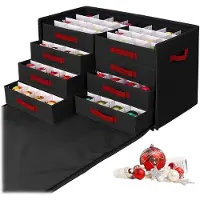 Merkloos Weihnachtskugel-Aufbewahrungsbox Aufbewahrungsbox Weihnachtsschmuck - 128 Kugeln - Verstellbare Trennwände - Schwarz