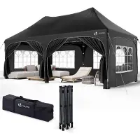 Merkloos Gartenpavillon Partyzelt Faltpavillon - 3 x 6 m - Wasserdicht - UV50+ - Schwarz - Für Garten und Feiern