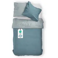 Merkloos Satinsatin-Bettwäsche-Set, 135 x 200 cm, mit Kissenbezügen 80 x 80 cm, 100% Baumwolle, reversible, blau