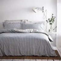 Merkloos Bettbezug-Set aus Baumwolle, gestreift und wendbar, Größe King, 260 x 240 cm, marineblau