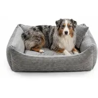 4L Textil MOLLY Hundebett aus Cord mit erhöhtem Rand, abnehmbarer waschbarer Bezug, für große Hunde, 120x100 cm, Grau