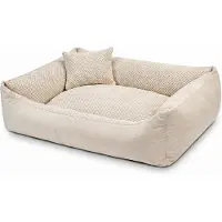 4L Textil TEO Kuscheliges Hundebett mit Rand, abnehmbarer waschbarer Bezug, für große Hunde, 120x100 cm, Beige