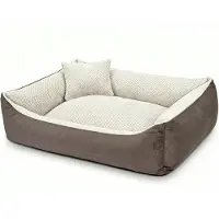 4L Textil TEO Kuscheliges Hundebett mit Rand, abnehmbarer waschbarer Bezug, für mittelgroße Hunde, 100x80 cm, Braun-Beige