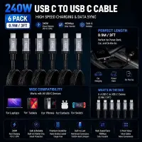 StarTech.com USB-C-auf-USB-C-Kabel - 6er-Pack - 0,9 m - Geflochten - 240 W Schnellladen - 5 A - Datenübertragung