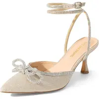 Merkloos Goldene Damenschuhe mit Glitzerapplikation, Slingback-Absatz und Schnalle, Größe 8