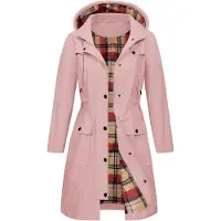 Merkloos Damenregenjacke, wasserdicht, mit abnehmbarer Kapuze, leichte Übergangsjacke in Rosa