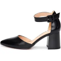 Merkloos Damenschuhe mit 7,5 cm Blockabsatz und Riemchenschnalle, Obermaterial aus Kunstwildleder