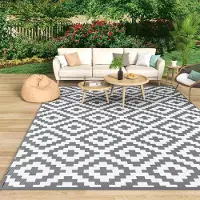 Sonstiges Outdoor Teppich Wetterfest 120 x 180 cm Grau & Weiß Kunststoff